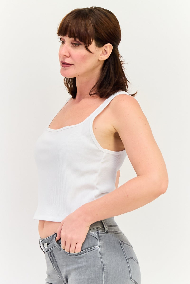 Aeropostale تي شيرت نسائي بلا أكمام بتصميم مربع العنق، أبيض - Image 2