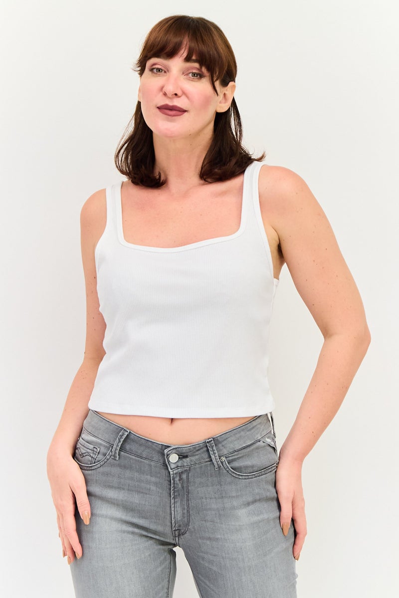 Aeropostale تي شيرت نسائي بلا أكمام بتصميم مربع العنق، أبيض - Image 1