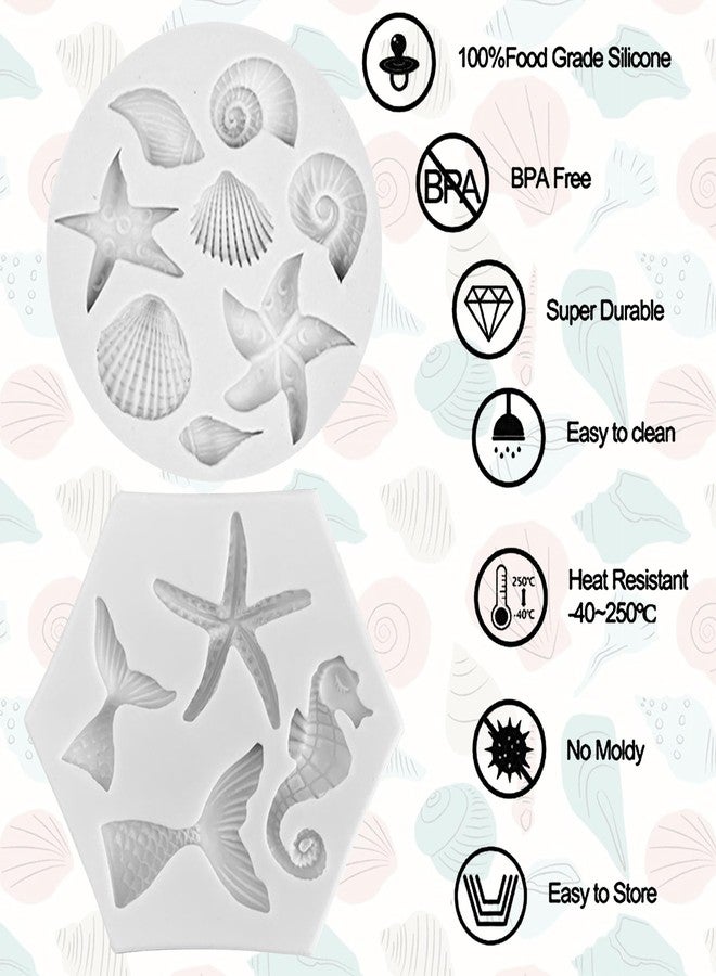 Ysqool 2Pcs Mermaid Chocolate Molds Silicone, Marine Theme Fondant Molds,Mermaid Tail, Seashell, Starfish, Seahorse, Conch Mermaid Molds for DIY Crafts Baking Candy Polymer Clay Soap & Cake Decoration - Image 3