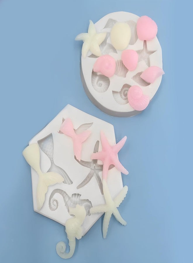 Ysqool 2Pcs Mermaid Chocolate Molds Silicone, Marine Theme Fondant Molds,Mermaid Tail, Seashell, Starfish, Seahorse, Conch Mermaid Molds for DIY Crafts Baking Candy Polymer Clay Soap & Cake Decoration - Image 5