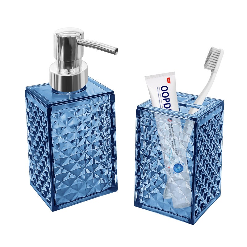 CDorigin 2PCS Blue Bathroom Accessories. Contain Soap Dispenser and Toothbrush Holder Set. Boho Bathroom Set for Blue Bathroom DÃ©cor - Image 1