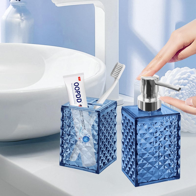 CDorigin 2PCS Blue Bathroom Accessories. Contain Soap Dispenser and Toothbrush Holder Set. Boho Bathroom Set for Blue Bathroom DÃ©cor - Image 2