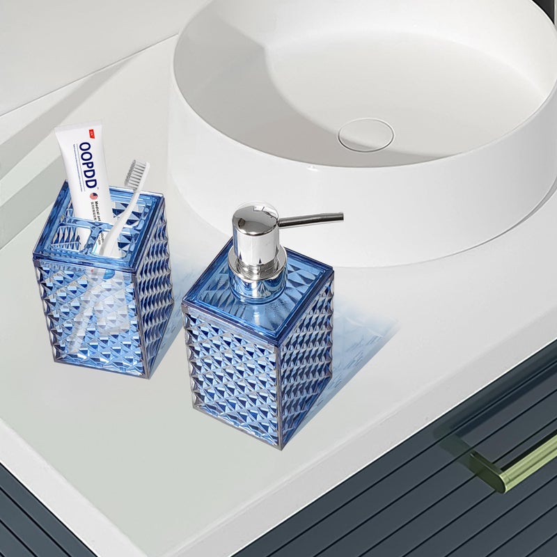 CDorigin 2PCS Blue Bathroom Accessories. Contain Soap Dispenser and Toothbrush Holder Set. Boho Bathroom Set for Blue Bathroom DÃ©cor - Image 5