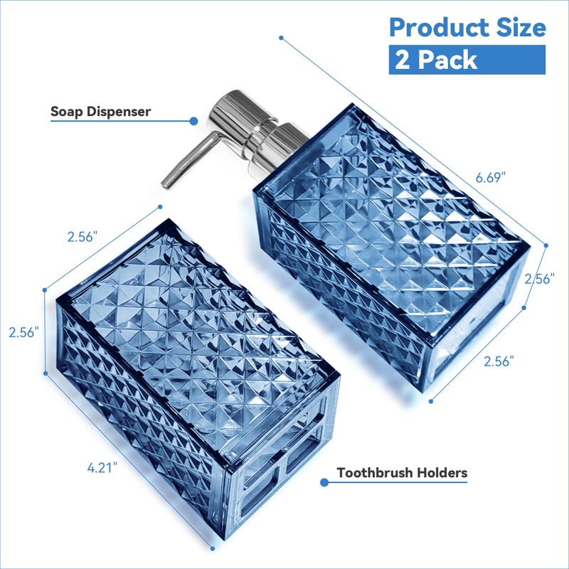 CDorigin 2PCS Blue Bathroom Accessories. Contain Soap Dispenser and Toothbrush Holder Set. Boho Bathroom Set for Blue Bathroom DÃ©cor - Image 3