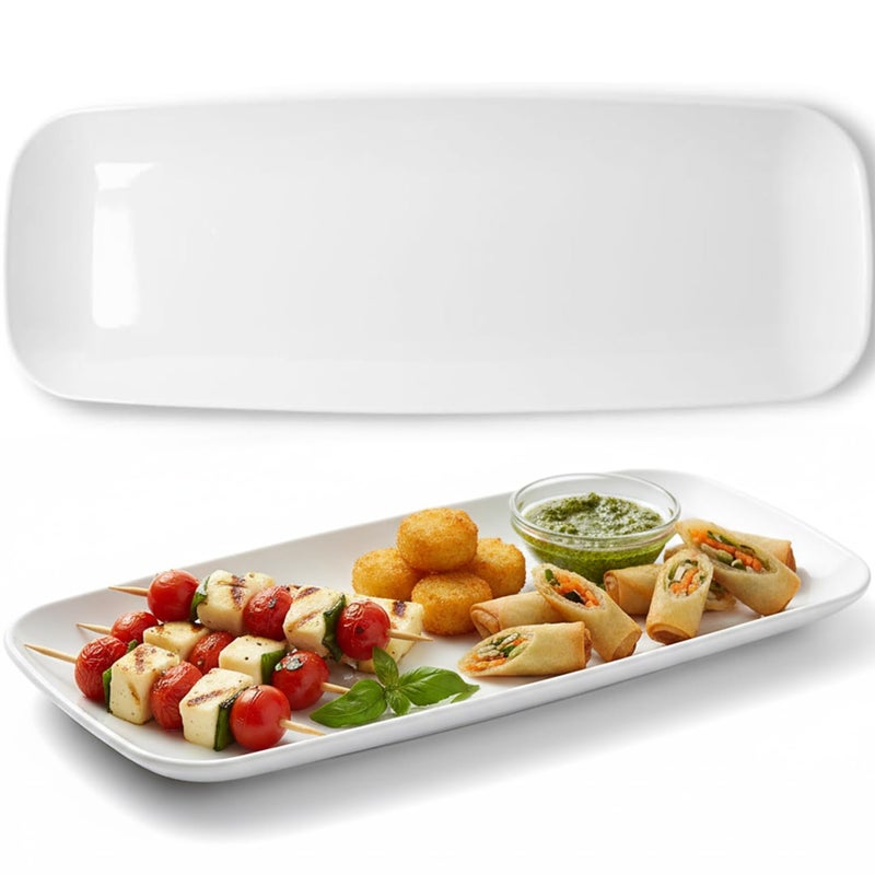 Blue Sky Rectangle White Serving Tray (2-Pack) - 17.5" Disposable Serving Platter for Appetizer, Fruits & Serving Dishes | Perfect Plastic Tray for Party Serveware - Image 1
