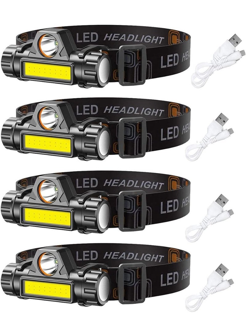 LED headlamp Flashlight 4-Pack LED Rechargeable Headlamp Headlight for Running, Camping, Hiking and More Lumens USB Rechargeable Headlight, Outdoor Camping Cycling Fishing, headlamp Flashlight - Image 1
