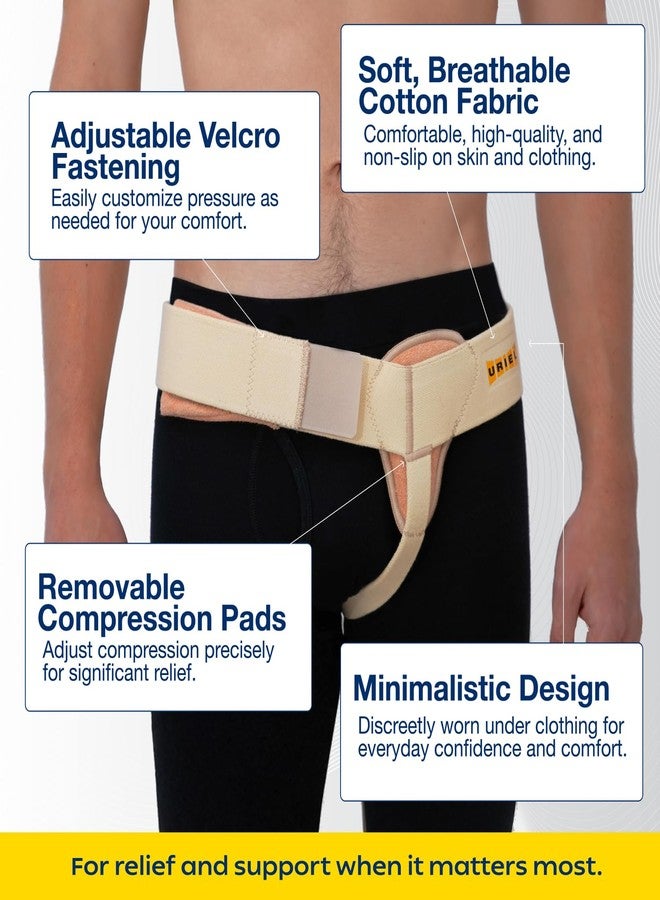 URIEL Left Side Hernia Belts for Men - Inguinal Hernia Belt for Men, Pre and Post Surgery Truss, Size Medium, Cream (35.3-39.5 Inches) - Image 2