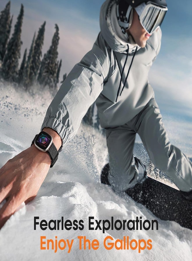 Bandletic أحزمة Bandletic التكتيكية المتينة متوافقة مع أحزمة Fitbit Versa 4، أحزمة رياضية ناعمة ومتينة من النايلون العسكري بحلقة واحدة لساعات Fitbit Versa 3/Sense 2/Sense، مقاس كبير، أسود - Image 2
