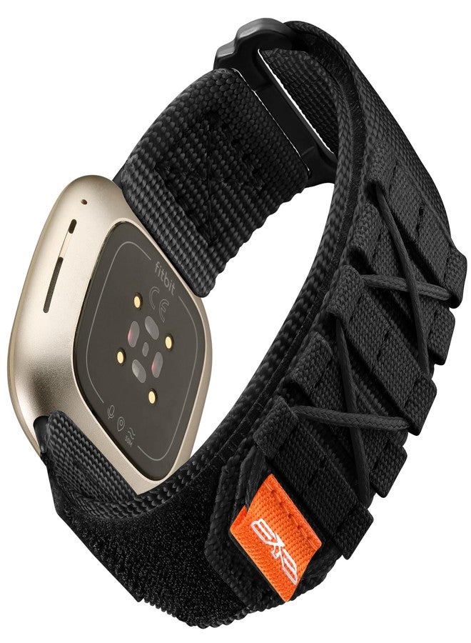 Bandletic أحزمة Bandletic التكتيكية المتينة متوافقة مع أحزمة Fitbit Versa 4، أحزمة رياضية ناعمة ومتينة من النايلون العسكري بحلقة واحدة لساعات Fitbit Versa 3/Sense 2/Sense، مقاس كبير، أسود - Image 1