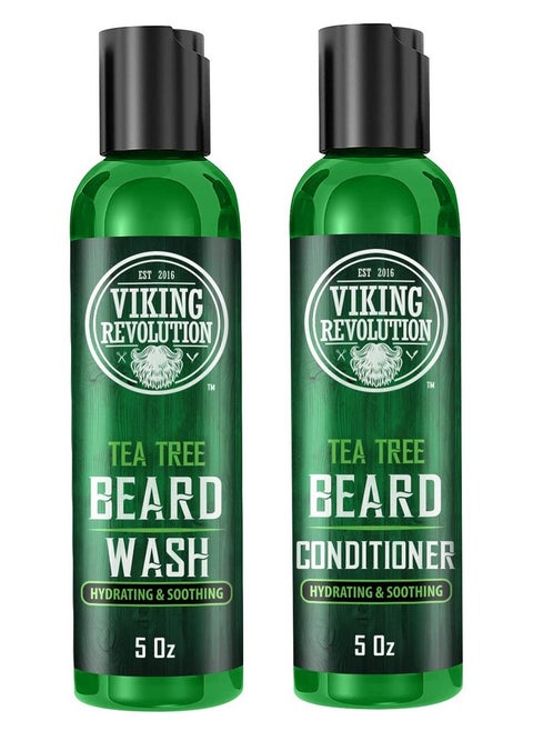 Tea Tree Oil Beard Wash And Beard Conditioner For Men Natural Beard Softener Set With Argan Oil Vitamin E And Ginseng Tea Tree Beard Shampoo And Conditioner Set (5 Oz)