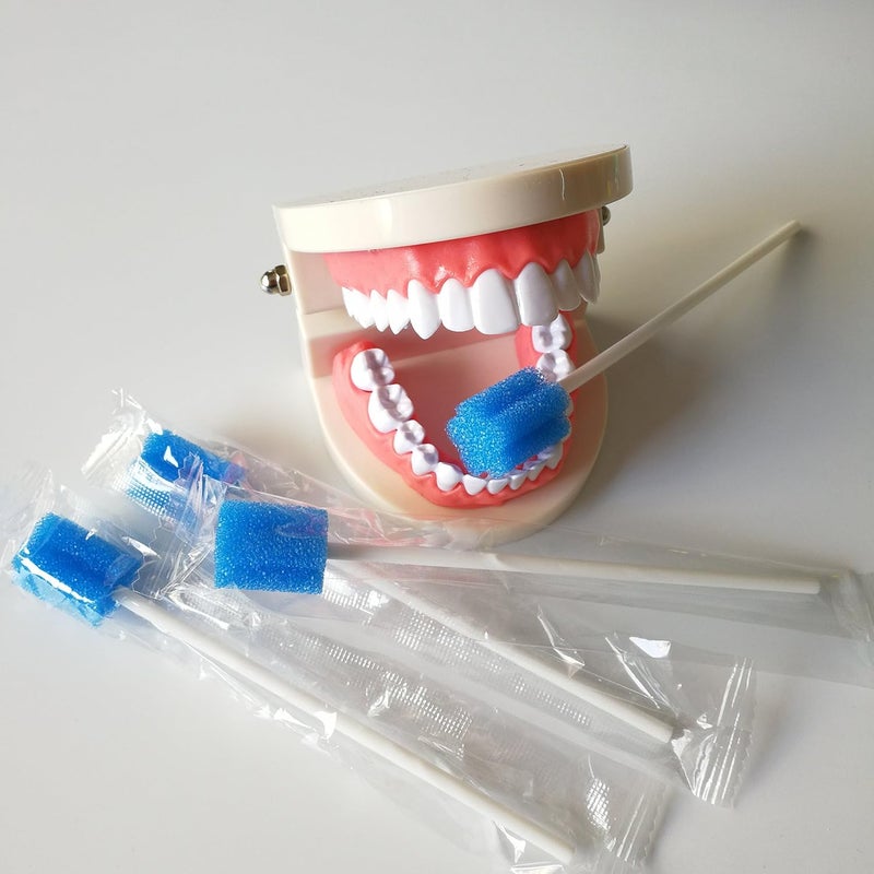 MUNKCARE Disposable Oral Sponge Swabs Unflavored-Dental Sponge Swabsticks Unflavored for Mouth & Gum Cleaning 100 Counts (Blue Coarse) - Image 2