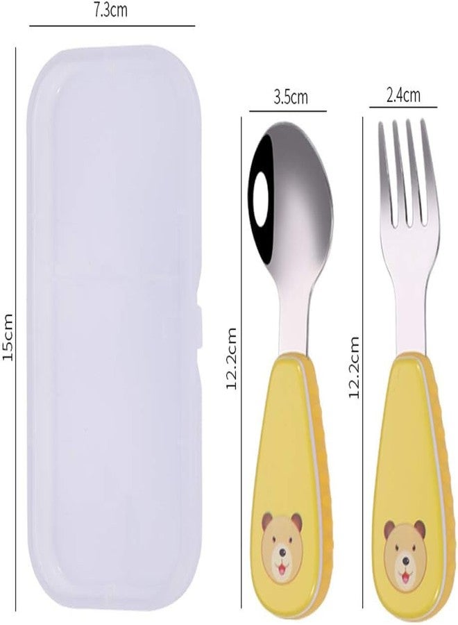 KAPO Stainless Steel Spoon & Fork Cutlery Set for Kids Boys Girls with Storage Carrying Case with Silicone Grip (Yellow) - Image 2