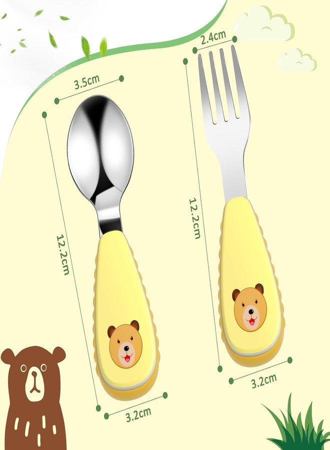 KAPO Stainless Steel Spoon & Fork Cutlery Set for Kids Boys Girls with Storage Carrying Case with Silicone Grip (Yellow) - Image 5