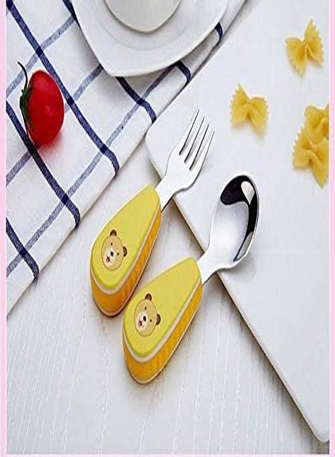 KAPO Stainless Steel Spoon & Fork Cutlery Set for Kids Boys Girls with Storage Carrying Case with Silicone Grip (Yellow) - Image 3