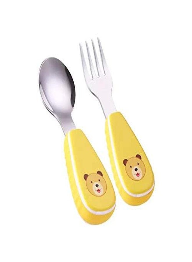 KAPO Stainless Steel Spoon & Fork Cutlery Set for Kids Boys Girls with Storage Carrying Case with Silicone Grip (Yellow) - Image 1