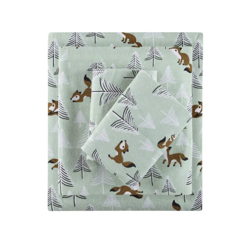 Intelligent Design Cozy Soft 100 Cotton Flannel Print Animals Stars Cute Warm Ultra Soft Cold Weather Sheet Set Bedding Queen Seafoam Foxes 4 Piece
