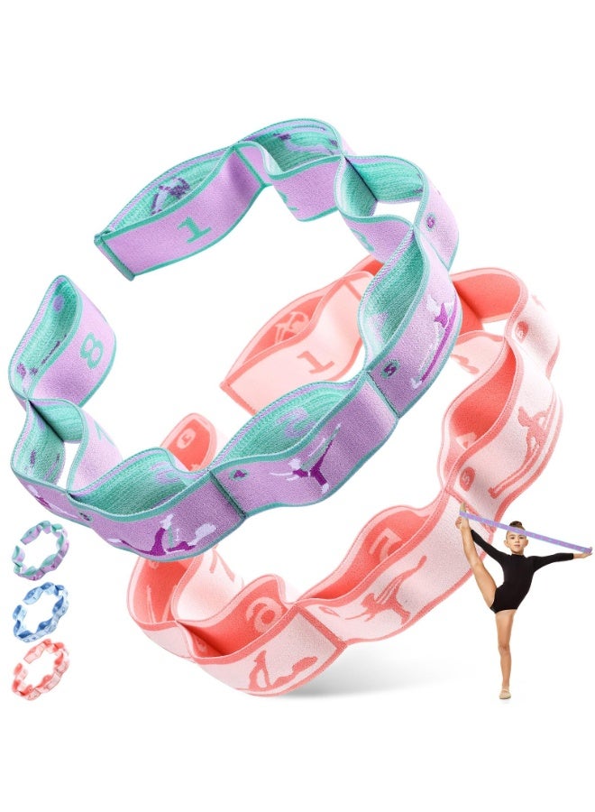 OSHIMA 2Pcs Stretch Strap for Kids, Elastic Gymnastics Stretching Band Ballet, with 8 Loops Adjustable Exercise Training Resistance Strap for Children Stuff Ballet Dance Pilates Latin Yoga Equipment - Image 1