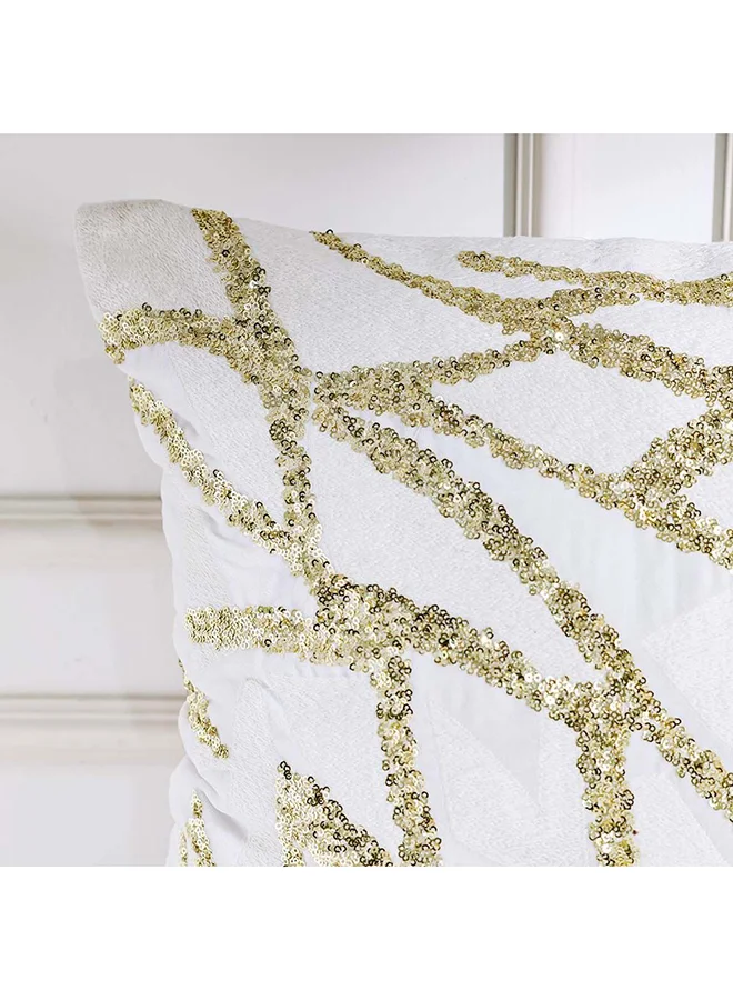 DANUBE HOME Danube Home Gleam Embroidered Cushion Cover - White/Gold - 45x45 cm | Polyester Decorative Lightweight Throw Pillow For Sofas, Couches, Beds For Living Room