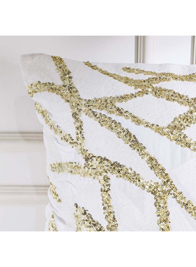 Danube Home Gleam Embroidered Cushion Cover - White/Gold - 45x45 cm | Polyester Decorative Lightweight Throw Pillow For Sofas, Couches, Beds For Living Room - Image 2