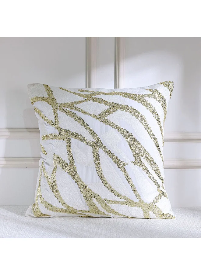 DANUBE HOME Danube Home Gleam Embroidered Cushion Cover - White/Gold - 45x45 cm | Polyester Decorative Lightweight Throw Pillow For Sofas, Couches, Beds For Living Room