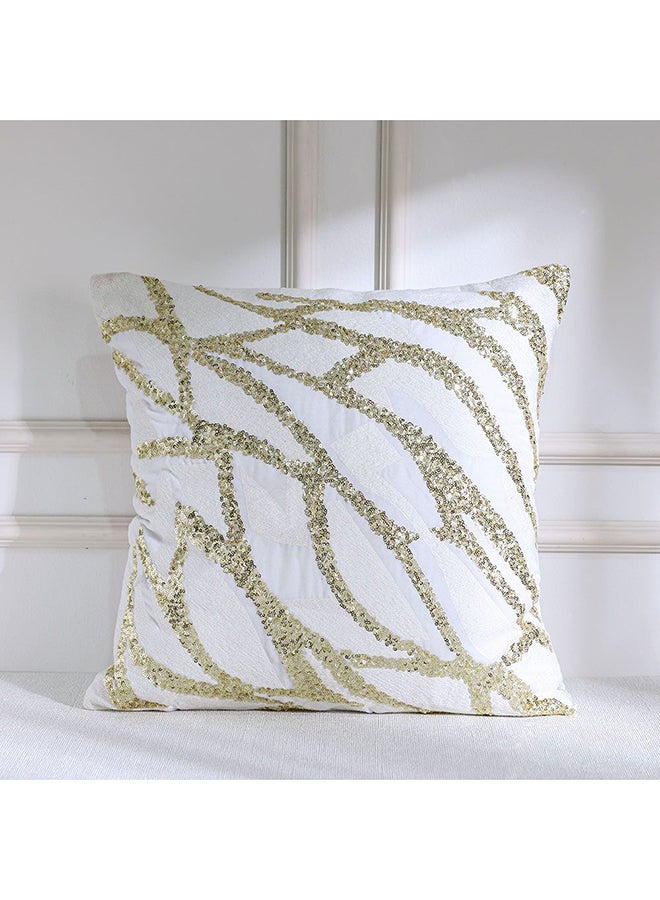 Danube Home Gleam Embroidered Cushion Cover - White/Gold - 45x45 cm | Polyester Decorative Lightweight Throw Pillow For Sofas, Couches, Beds For Living Room - Image 1