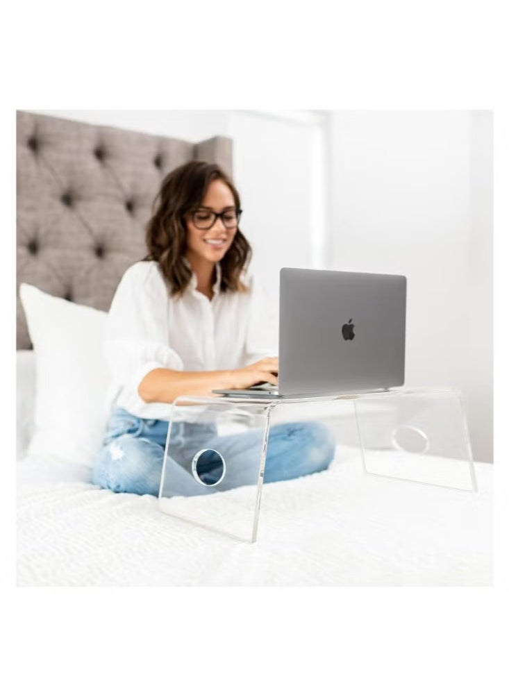 Dreamzon Acrylic Bed Tray with handles Clear Laptop Stand for Home Office Lightweight Portable Lap Desk for Eating Reading or Writing Mobile Table for Bed  - Image 1