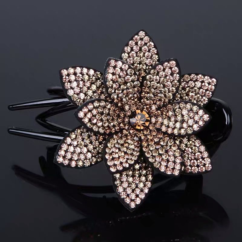 Generic Korean Rhinestone Flower Hair Clip Lotus-Champagne Cafe 