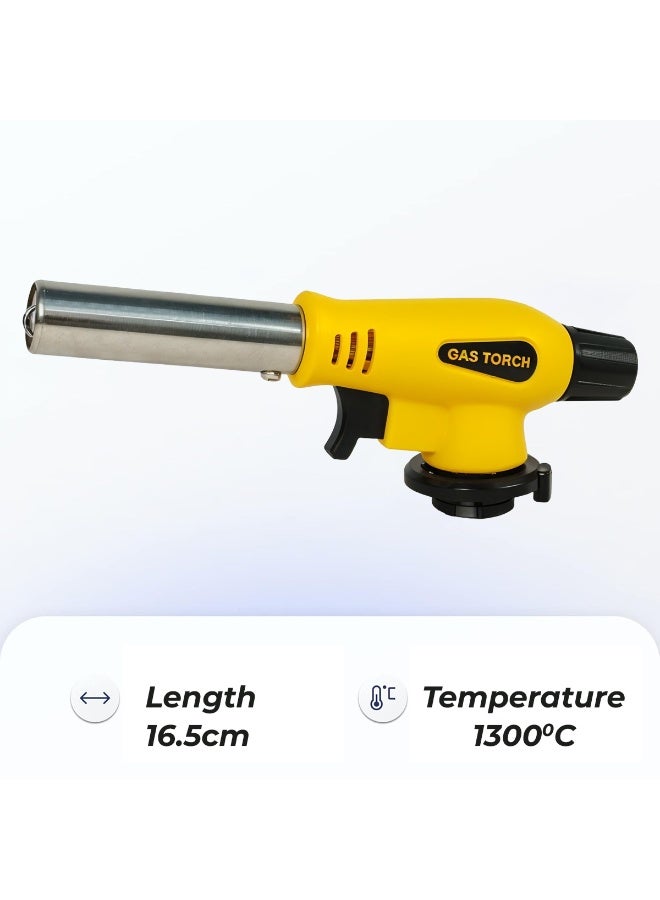 SAHARI Gas Torch Burner with Auto Ignition Lighter OGT-007, Portable Adjustable Butane Blow Torch for BBQ Cooking Baking Camping Welding and Kitchen Use, Yellow/Black - Image 3