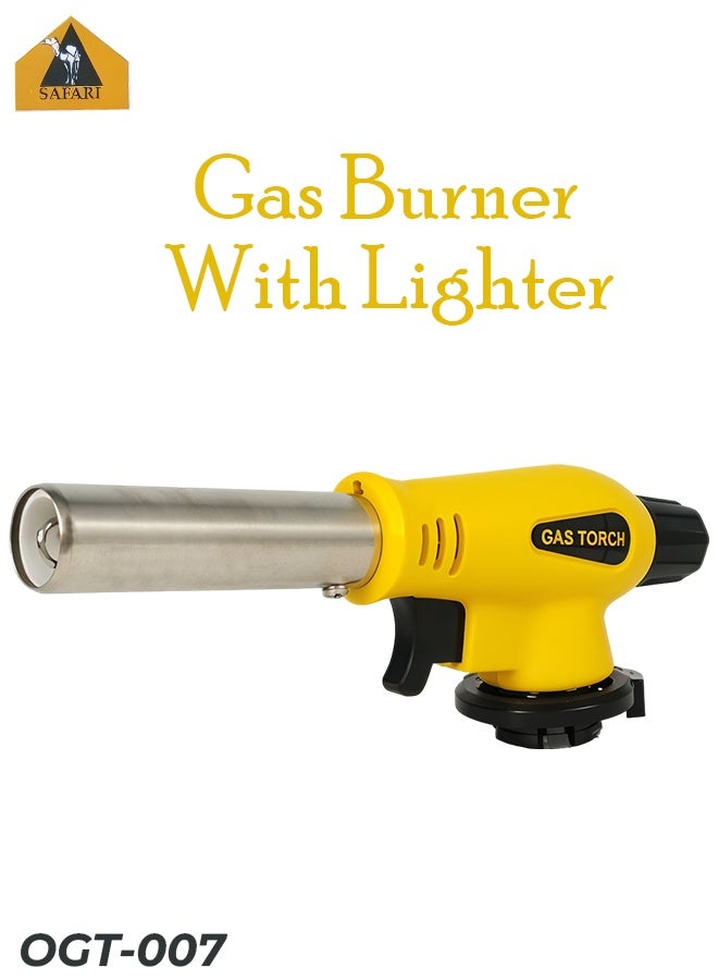 SAHARI Gas Torch Burner with Auto Ignition Lighter OGT-007, Portable Adjustable Butane Blow Torch for BBQ Cooking Baking Camping Welding and Kitchen Use, Yellow/Black - Image 1
