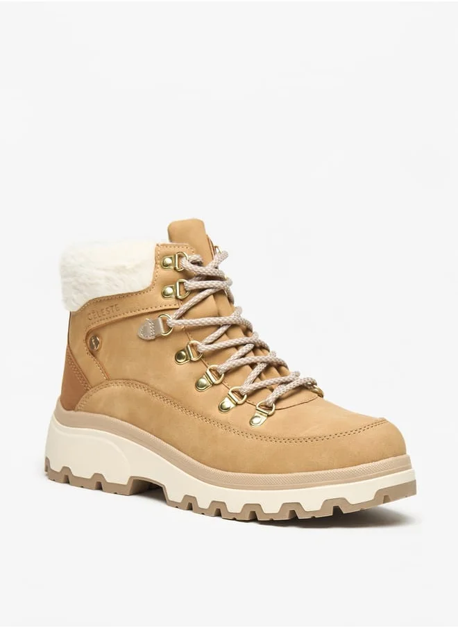 سيليست Womens Logo Detail Ankle Boots with Lace-Up Closure