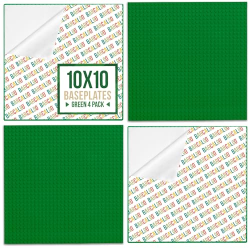 Barcaloo Peel and Stick Self Adhesive Baseplates Mat 4 Pack 10x10 Inch Adhesive Base Board for Building Brick Table Green Panels for Table Top Play Compatible with All Major Brands - Image 1