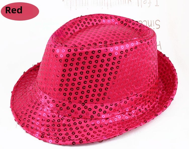 Kids Jazz Glitter Performance Top Hats Rose Red