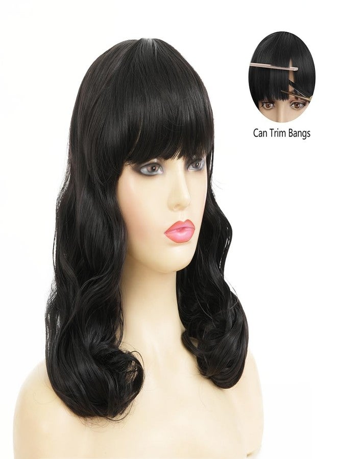 Dai Cloud Black Finger Wave Wigs for Women Long Curly Black Wigs with Bangs 1920s Women Vintage Hair Halloween Cosplay Party Costume Wig - Image 2