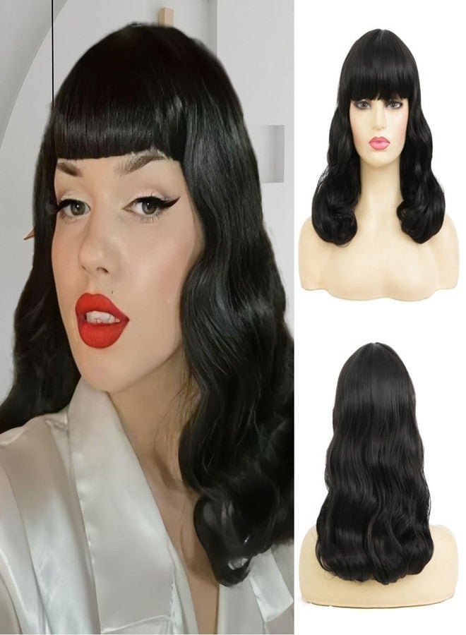 Dai Cloud Black Finger Wave Wigs for Women Long Curly Black Wigs with Bangs 1920s Women Vintage Hair Halloween Cosplay Party Costume Wig - Image 1