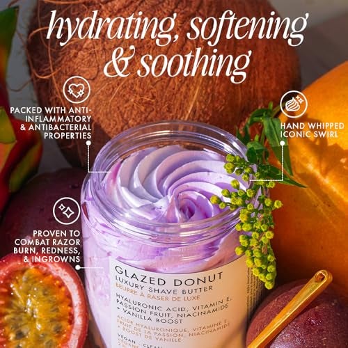 Truly Beauty Glazed Donut Luxury Shave Butter Hydrating Shave Cream for Sensitive Skin Infused With Hyaluronic Acid Niacinamide Protects Against Razor Burn Toasted Vanilla Scent 2 Fl Oz - Image 3