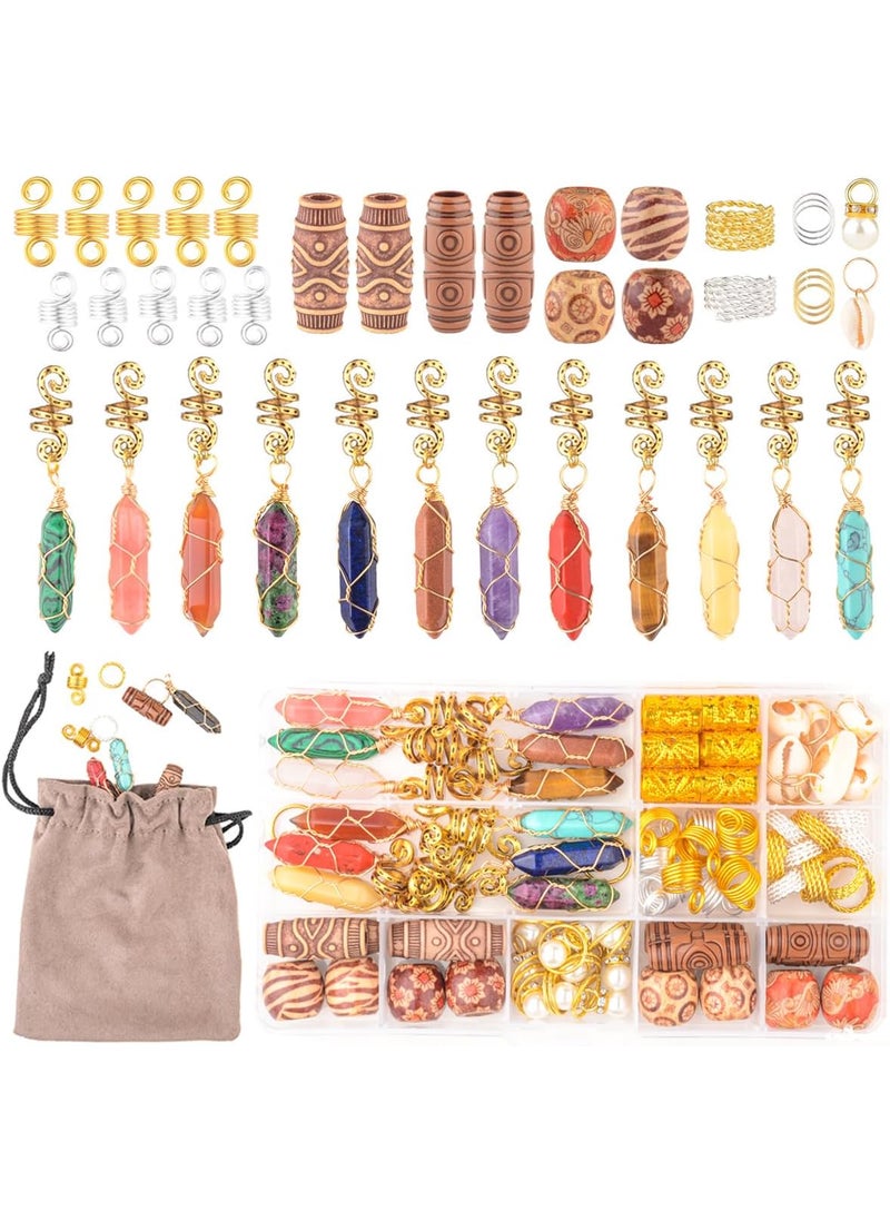 Modpion Modpion Hair Jewelry Crystal Dreadlock Accessories,Natura Stone for Hair Braids Charm Coils Rings Hair Cuffs Shells Imitation Hair Decoration 