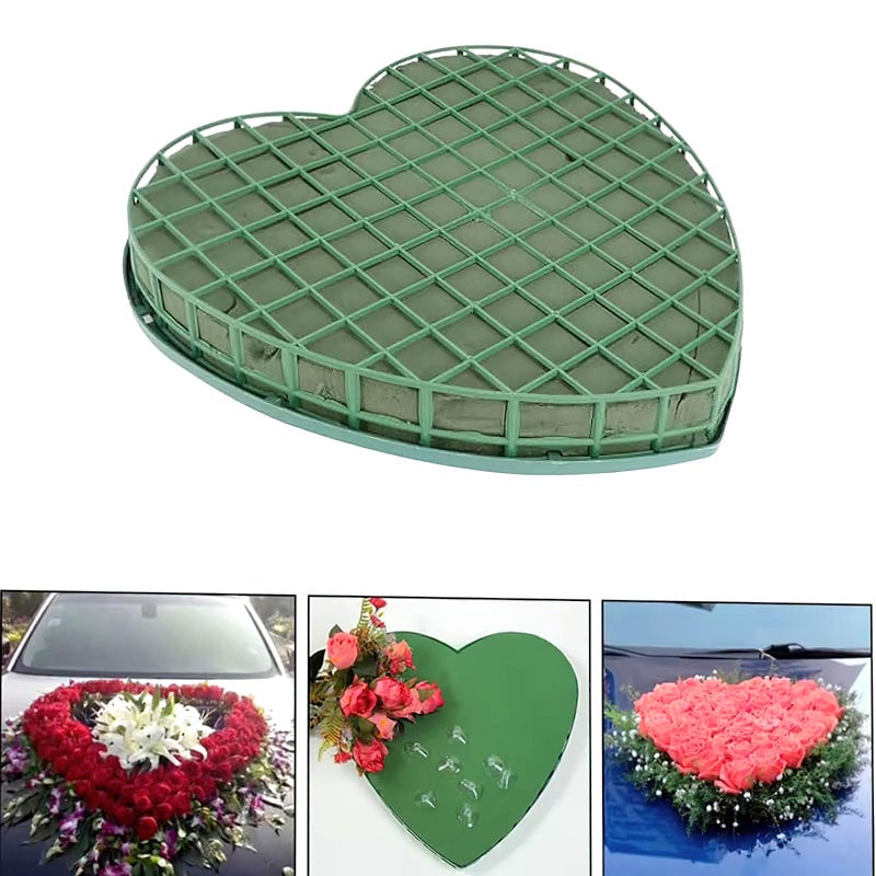 Ylapagne Floral Foam Bricks Heart-Shaped Flower Foam Floristry Wedding Car Floral Mud Decoration Plate with Suction Cup DIY Flower Arrangement for Wedding Flowers Bouquet(20x20cm) - Image 1