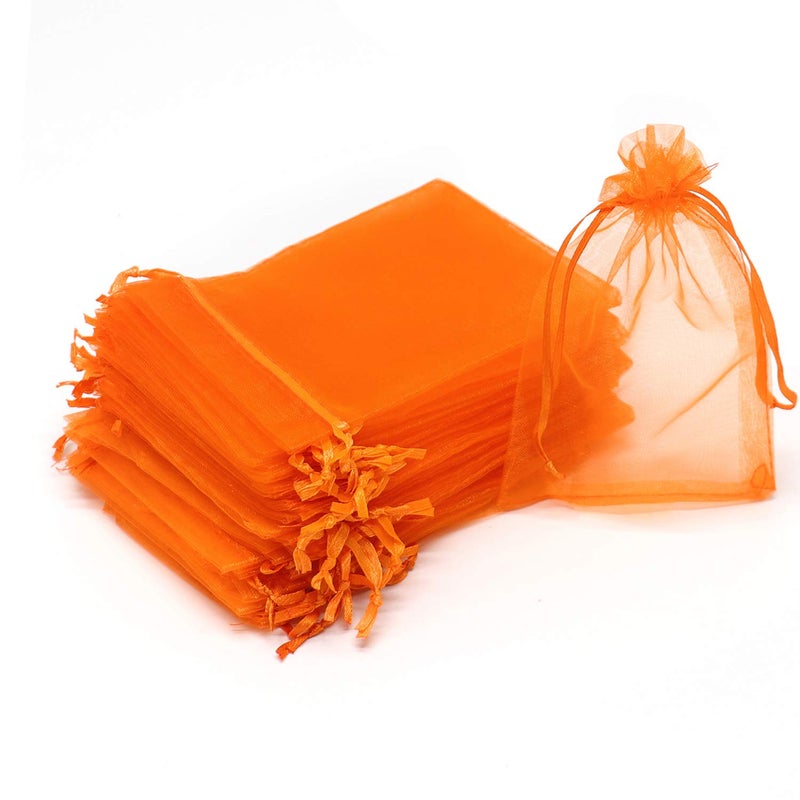 Bezall 100Pcs Orange Organza Bags 3x4 inch Small Mesh Jewelry Gift Bags Drawstring Halloween Candy Pouches Wedding Party Favor Bags
