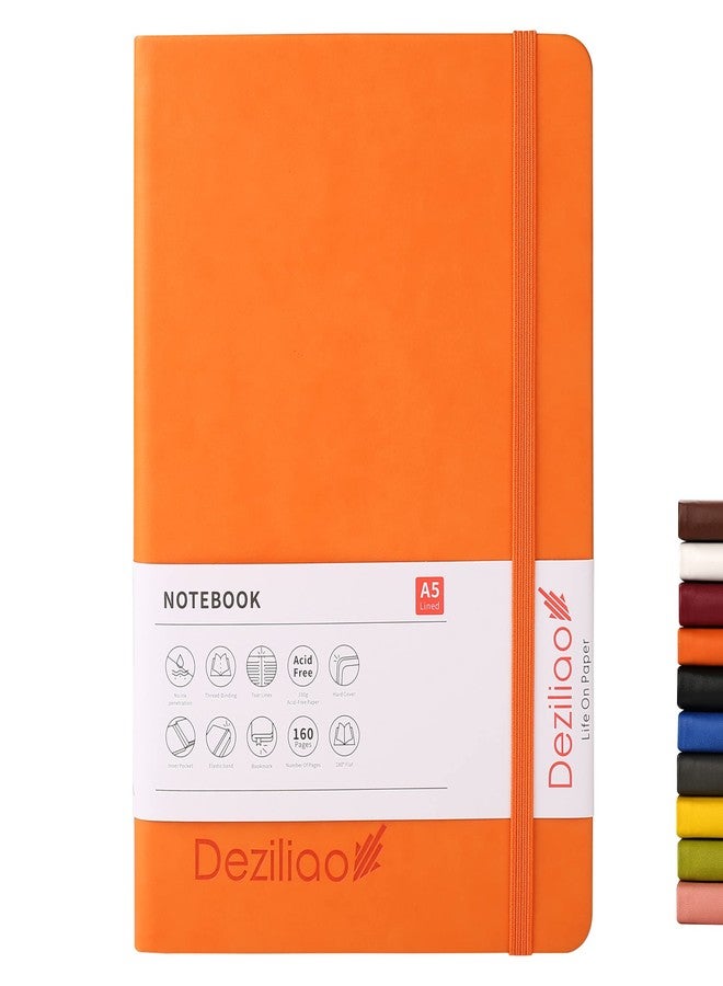 Deziliao Hardcover Notebook Journal 160 Pages, Lined Journal Notebooks for Work, 100Gsm Premium Thick Paper with Pocket, Medium 5.7"x8.4" （Orange, Ruled） - Image 1