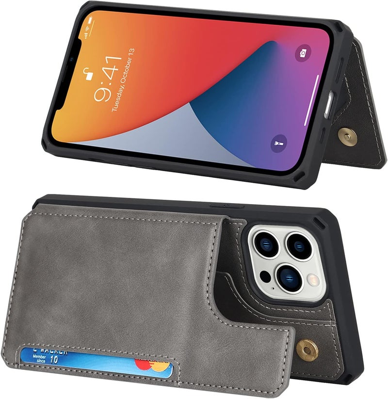 iCoverCase for iPhone 11 Pro Max Case, Wallet Card Holder Case Card Slots Wrist Strap PU Leather Flip Shockproof Cover for iPhone 11 Pro Max - Gray - Image 3