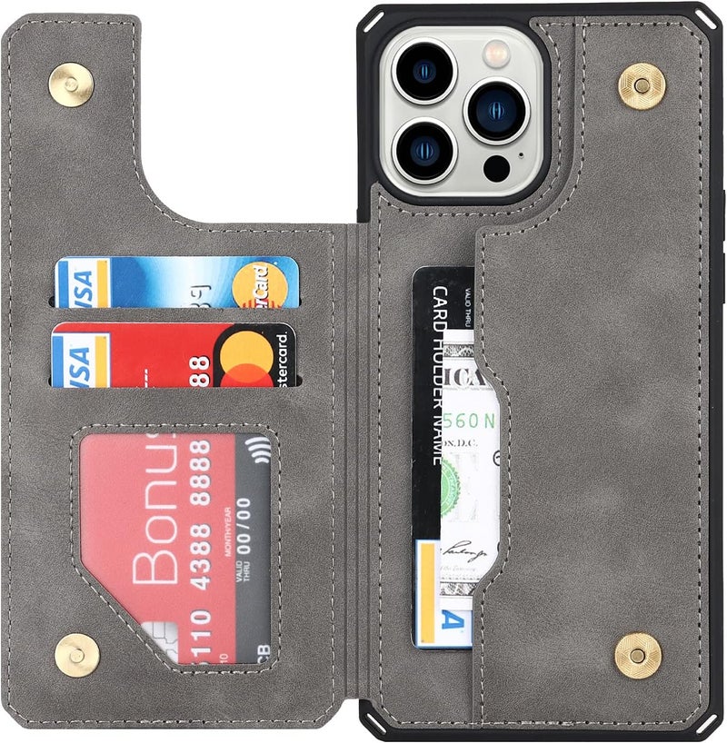 iCoverCase for iPhone 11 Pro Max Case, Wallet Card Holder Case Card Slots Wrist Strap PU Leather Flip Shockproof Cover for iPhone 11 Pro Max - Gray - Image 2