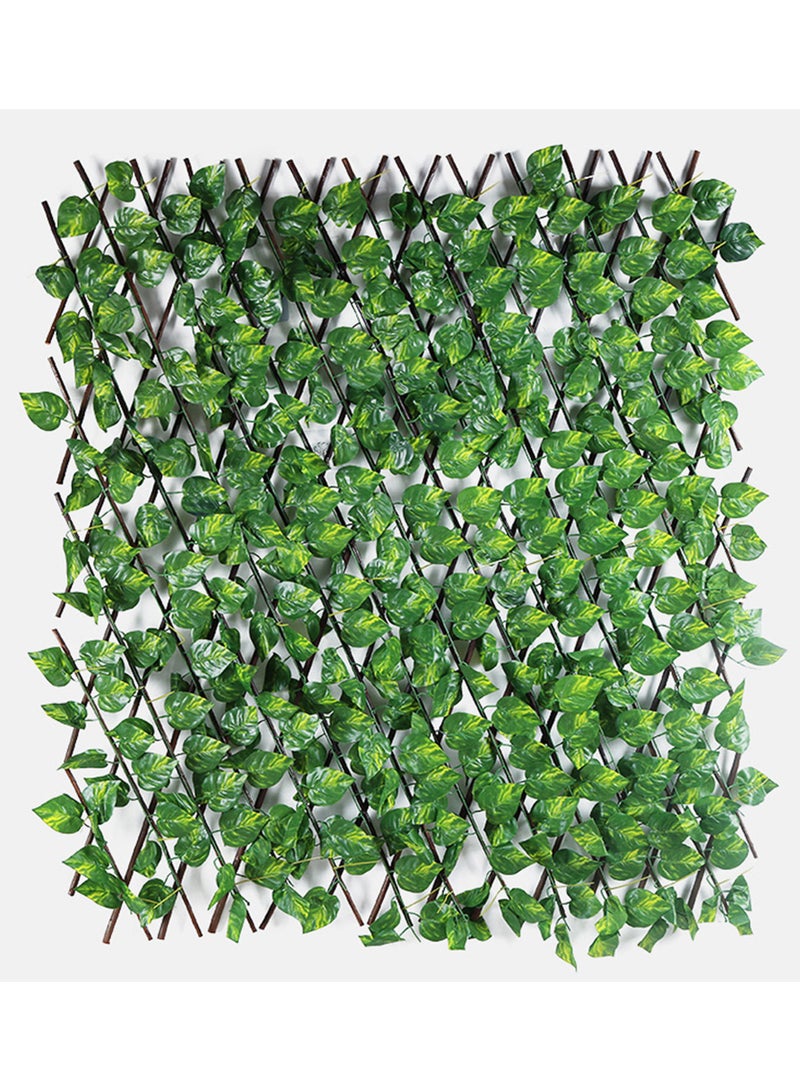 LINGWEI Wooden Fence with Artificial Plants Green Fence Green Ivy Leaves Expandable Wicker Hedge Green Leaves Faux Plants For Garden Home - Image 1