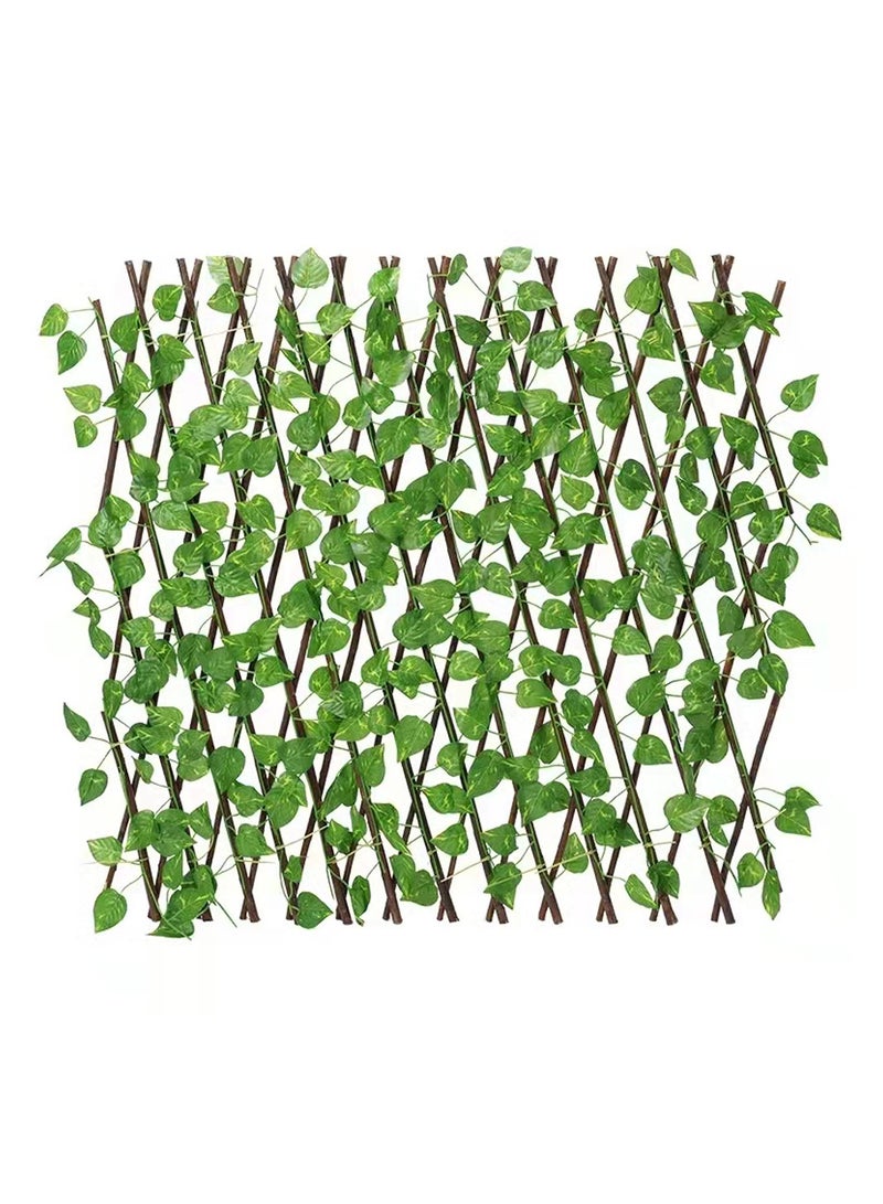 LINGWEI Wooden Fence with Artificial Plants Green Fence Green Ivy Leaves Expandable Wicker Hedge Green Leaves Faux Plants For Garden Home - Image 2