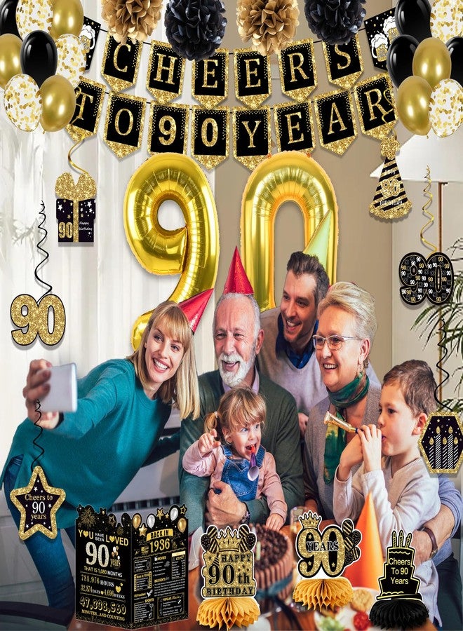 Juesly 90th Birthday Decorations for Men Women,24PCS 1934 Banner Decorations,Including 1934 Banner,6 Honeycomb Topper,90 Balloons,Anniversary Card,Cheers to 90 Years Banner,7 Hanging Swirl,6 Paper Poms,Sash - Image 5