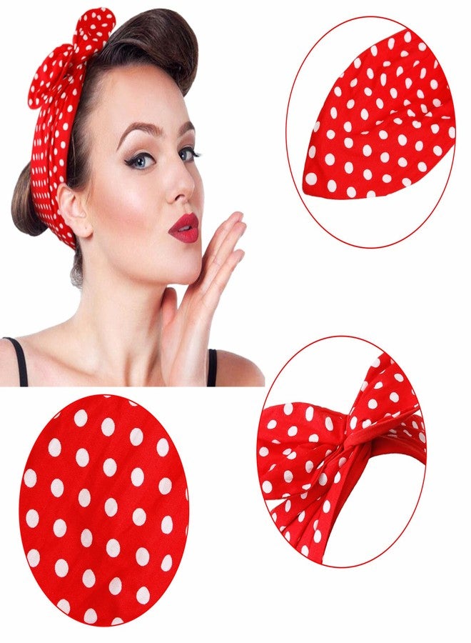 هواتشي طوق رأس باندانا أحمر وأبيض منقط من هواتشي مع فيونكة، طوق رأس عريض للنساء، أطواق رأس مستوحاة من الخمسينيات، زي تنكري للهالوين، إكسسوارات شعر بنقشة الكرز - Image 3