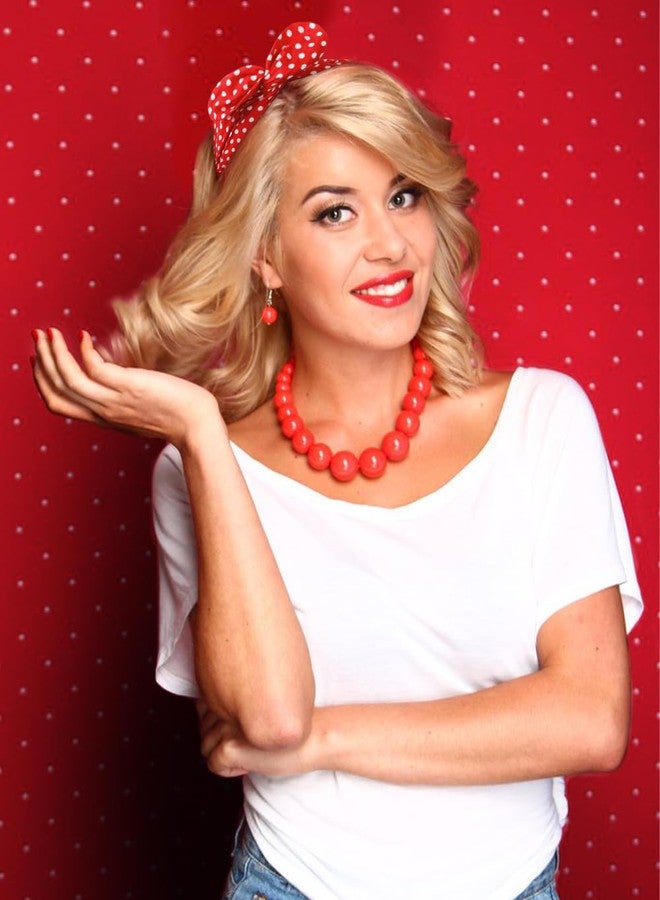 هواتشي طوق رأس باندانا أحمر وأبيض منقط من هواتشي مع فيونكة، طوق رأس عريض للنساء، أطواق رأس مستوحاة من الخمسينيات، زي تنكري للهالوين، إكسسوارات شعر بنقشة الكرز - Image 5