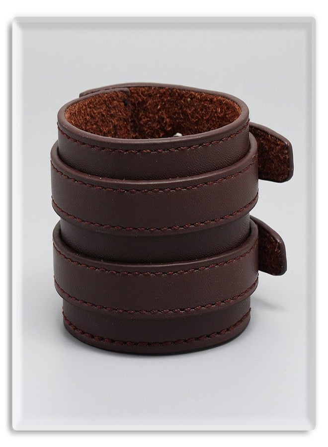 اكسوسامس سوار معصم من الجلد العريض من Xusamss Punk Jewelry (بني) - Image 3