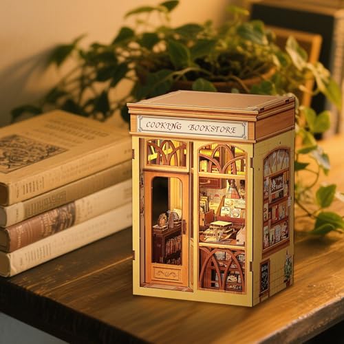 Cutefun Book Nook Kit DIY Miniature Dollhouse Kit 3D Creative Decorative Bookend 3D Wooden Puzzle for Adults Bookshelf Insert Library Decor with LED Light Cooking Bookstore - Image 5