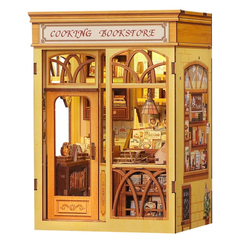 Cutefun Book Nook Kit DIY Miniature Dollhouse Kit 3D Creative Decorative Bookend 3D Wooden Puzzle for Adults Bookshelf Insert Library Decor with LED Light Cooking Bookstore - Image 3