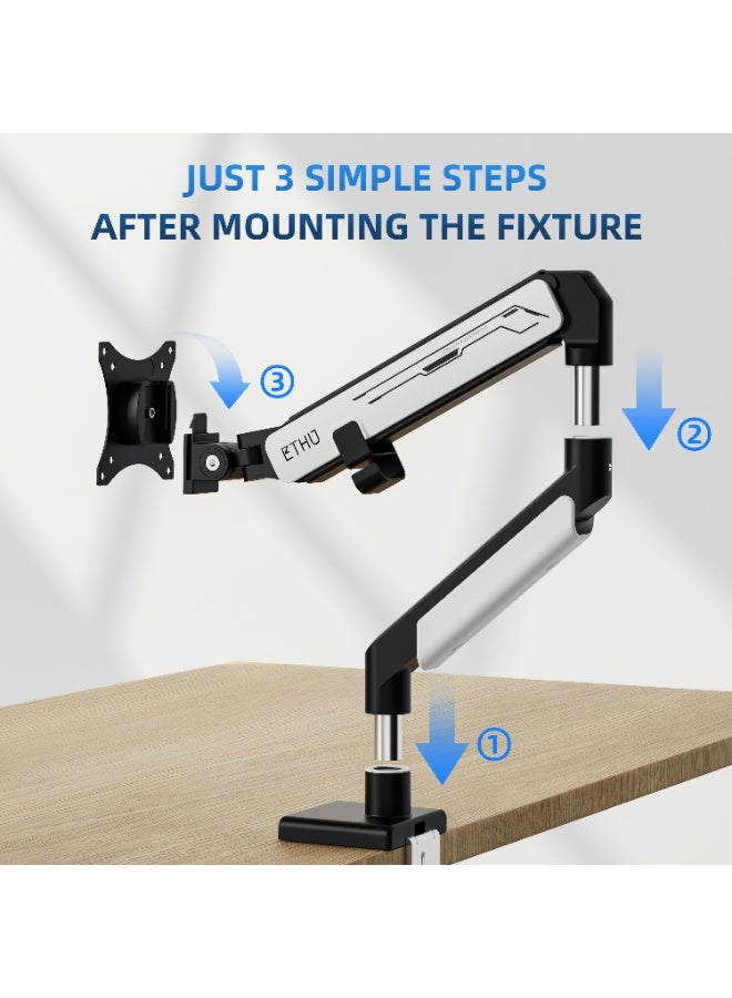 ETHU Monitor Arm, Heavy Duty Monitor Desk Mount with Gas Spring, Fits 17-40 inch Screens, Holds 2-14KG, Full Motion Adjustable Monitor Stand for Office & Home, VESA 75x75/100x100, Black & White - Image 2